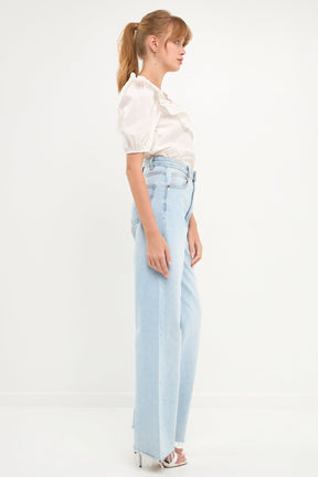 ENGLISH FACTORY - Ruffle Detail Puff Sleeve Top - TOPS available at Objectrare