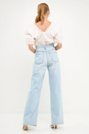 ENGLISH FACTORY - Ruffle Detail Puff Sleeve Top - TOPS available at Objectrare