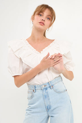 ENGLISH FACTORY - Ruffle Detail Puff Sleeve Top - TOPS available at Objectrare