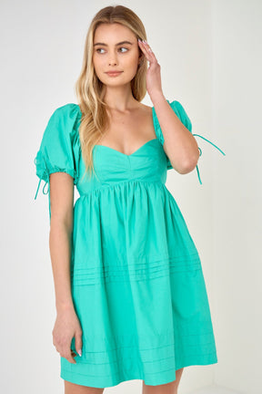 ENGLISH FACTORY - Pleated Detail Puff Sleeve Mini Dress - DRESSES available at Objectrare
