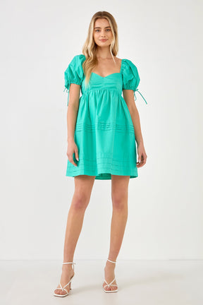 ENGLISH FACTORY - Pleated Detail Puff Sleeve Mini Dress - DRESSES available at Objectrare