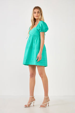 ENGLISH FACTORY - Pleated Detail Puff Sleeve Mini Dress - DRESSES available at Objectrare
