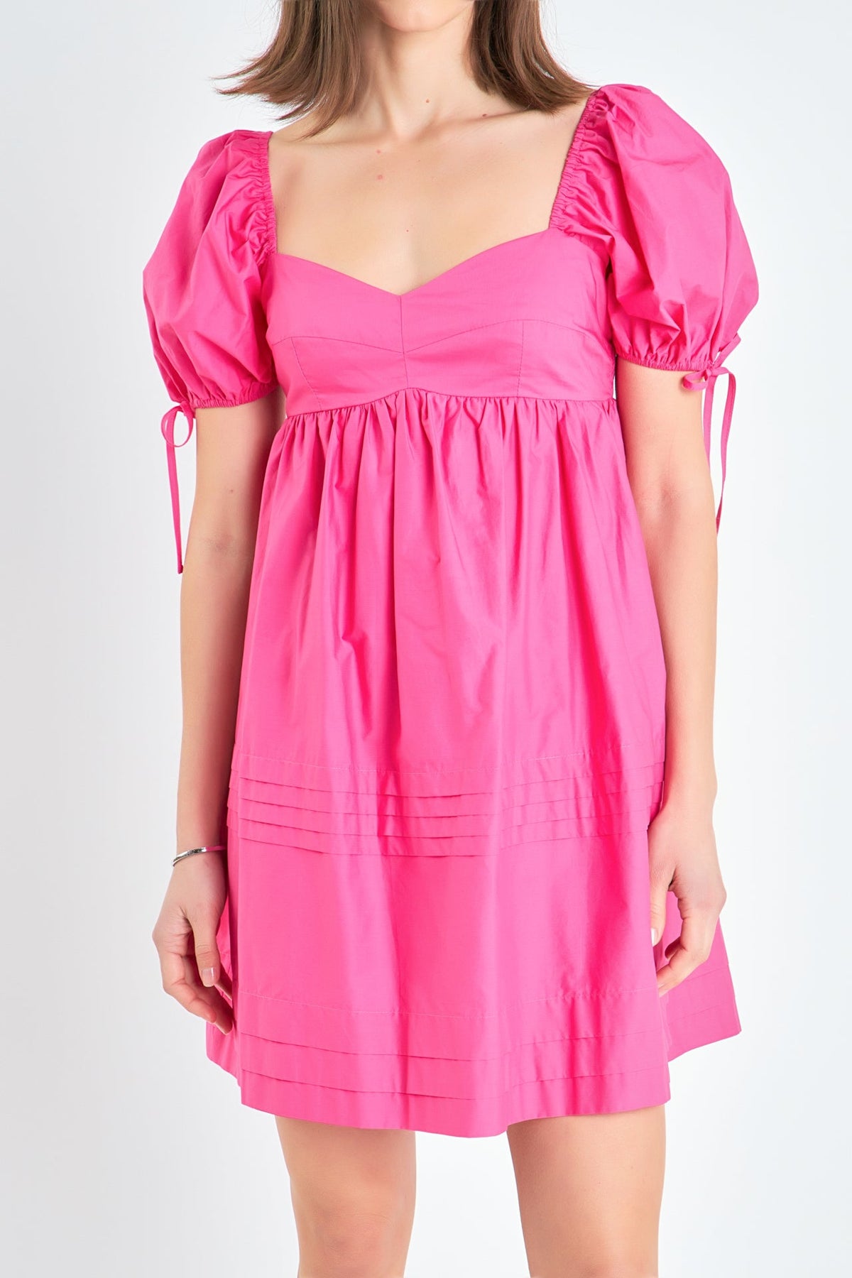 ENGLISH FACTORY - Pleated Detail Puff Sleeve Mini Dress - DRESSES available at Objectrare