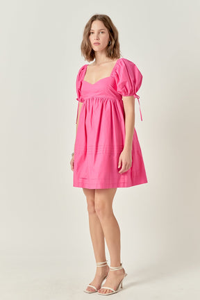 Pleated Detail Puff Sleeve Mini Dress