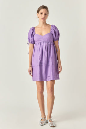 Pleated Detail Puff Sleeve Mini Dress
