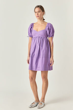 Pleated Detail Puff Sleeve Mini Dress