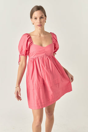 Pleated Detail Puff Sleeve Mini Dress