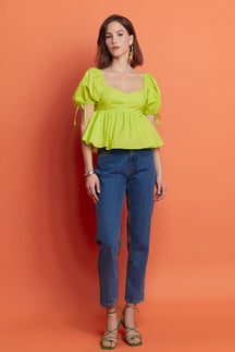 ENGLISH FACTORY - English Factory - Tied Strap Puff Sleeve Woven Top - TOPS available at Objectrare