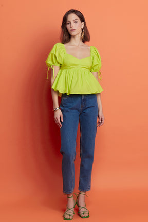 ENGLISH FACTORY - Tied Strap Puff Sleeve Woven Top - TOPS available at Objectrare