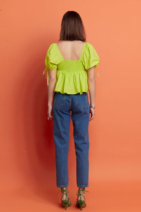 ENGLISH FACTORY - Tied Strap Puff Sleeve Woven Top - TOPS available at Objectrare