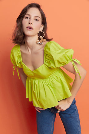 ENGLISH FACTORY - Tied Strap Puff Sleeve Woven Top - TOPS available at Objectrare