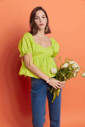 ENGLISH FACTORY - English Factory - Tied Strap Puff Sleeve Woven Top - TOPS available at Objectrare