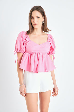 ENGLISH FACTORY - English Factory - Tied Strap Puff Sleeve Woven Top - TOPS available at Objectrare