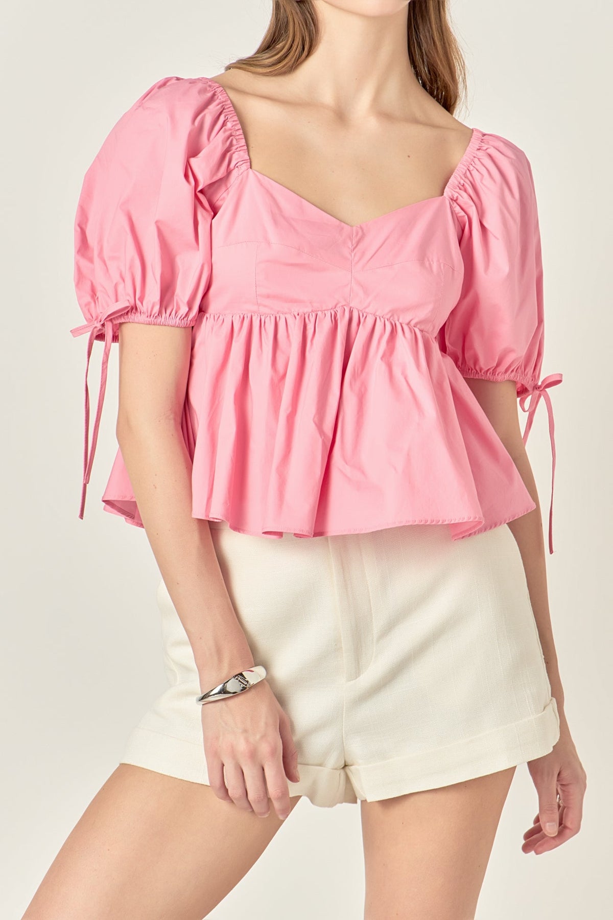ENGLISH FACTORY - Tied Strap Puff Sleeve Woven Top - TOPS available at Objectrare