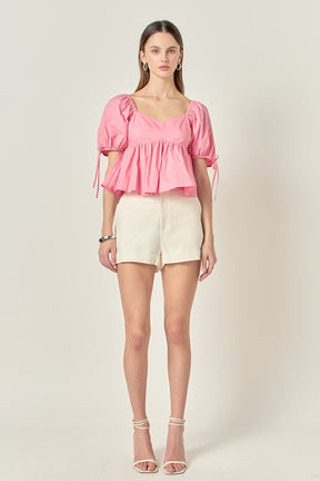 ENGLISH FACTORY - Tied Strap Puff Sleeve Woven Top - TOPS available at Objectrare