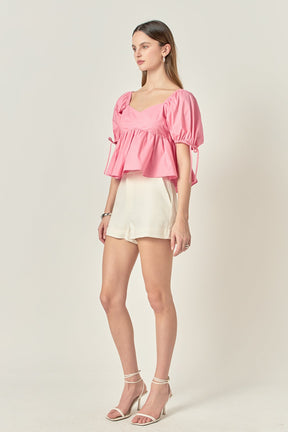 ENGLISH FACTORY - Tied Strap Puff Sleeve Woven Top - TOPS available at Objectrare