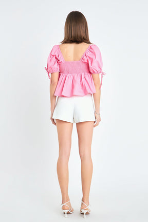 ENGLISH FACTORY - English Factory - Tied Strap Puff Sleeve Woven Top - TOPS available at Objectrare