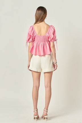 ENGLISH FACTORY - Tied Strap Puff Sleeve Woven Top - TOPS available at Objectrare