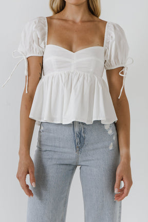 ENGLISH FACTORY - Tied Strap Puff Sleeve Woven Top - TOPS available at Objectrare