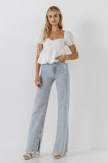 ENGLISH FACTORY - Tied Strap Puff Sleeve Woven Top - TOPS available at Objectrare
