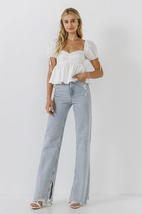 ENGLISH FACTORY - Tied Strap Puff Sleeve Woven Top - TOPS available at Objectrare