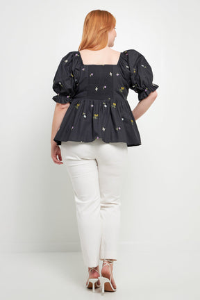 ENGLISH FACTORY - Plus Size Multi Floral Embroidery Top - TOPS available at Objectrare