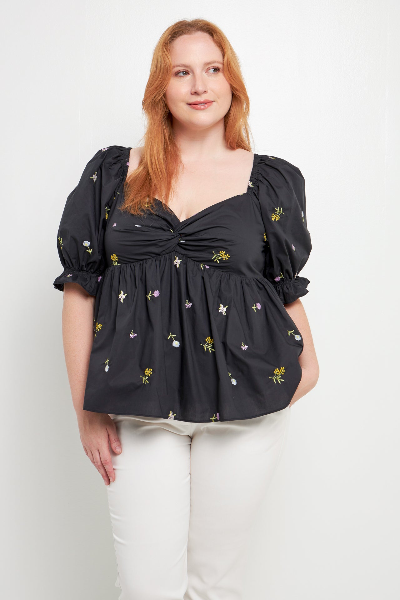 ENGLISH FACTORY - Plus Size Multi Floral Embroidery Top - TOPS available at Objectrare