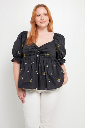 ENGLISH FACTORY - Plus Size Multi Floral Embroidery Top - TOPS available at Objectrare