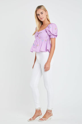 Multi Floral Embroidery Top