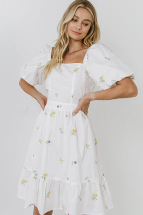 ENGLISH FACTORY - Floral Embroidery Back Tie Mini Dress - DRESSES available at Objectrare