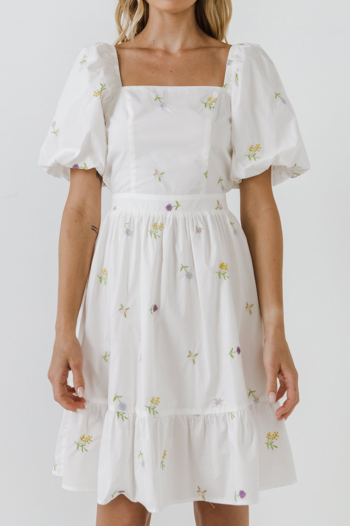 ENGLISH FACTORY - Floral Embroidery Back Tie Mini Dress - DRESSES available at Objectrare
