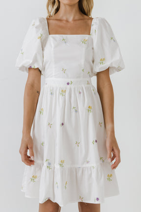 ENGLISH FACTORY - Floral Embroidery Back Tie Mini Dress - DRESSES available at Objectrare