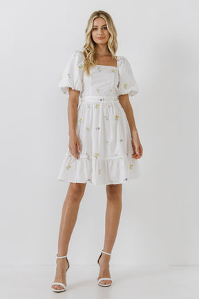 ENGLISH FACTORY - Floral Embroidery Back Tie Mini Dress - DRESSES available at Objectrare