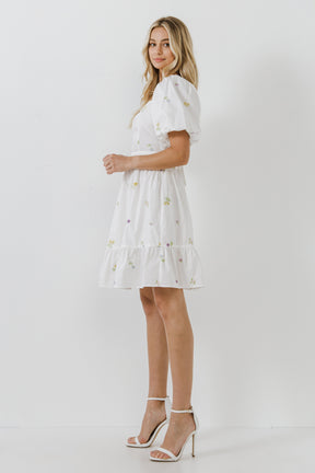 ENGLISH FACTORY - Floral Embroidery Back Tie Mini Dress - DRESSES available at Objectrare