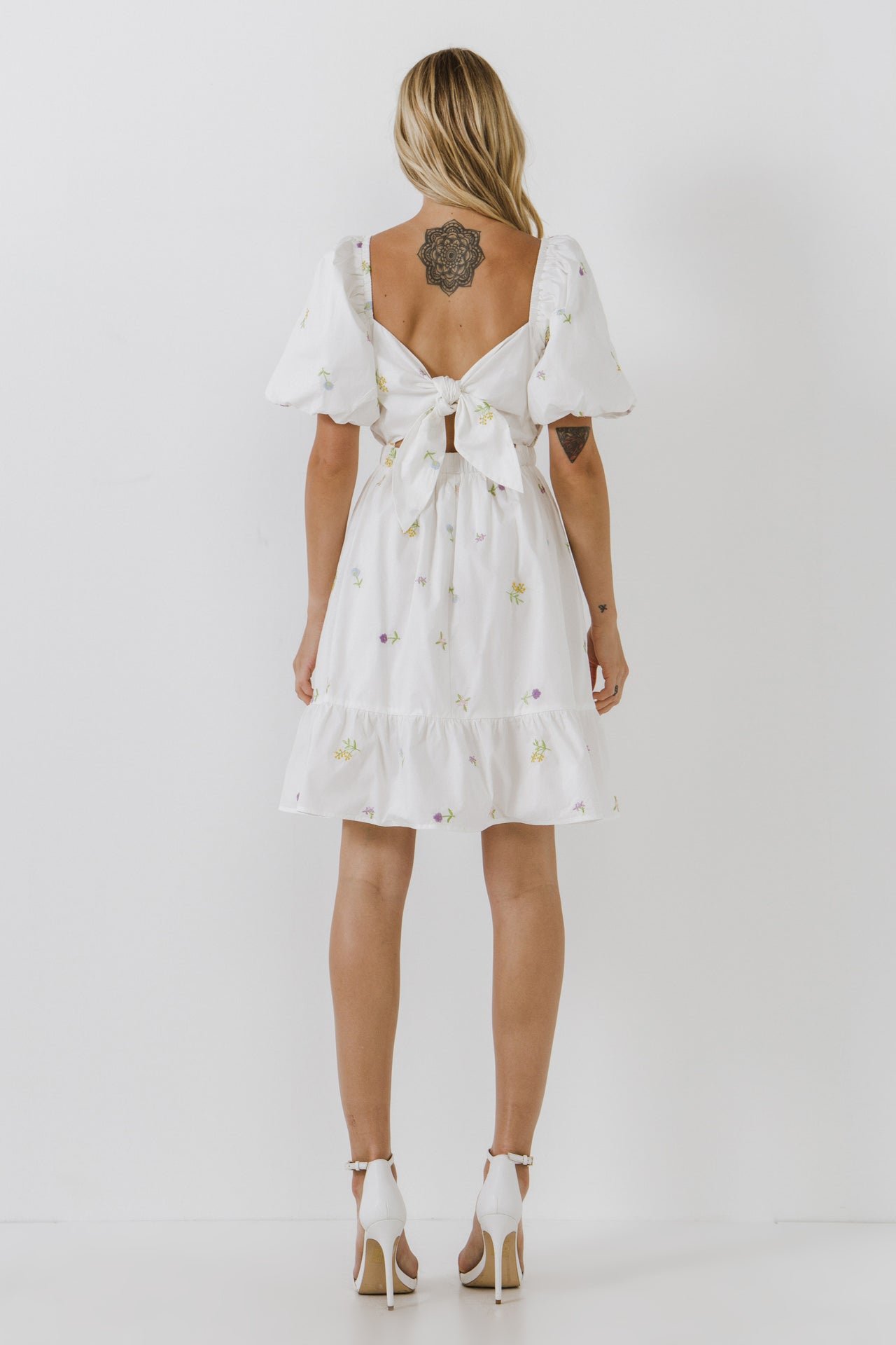 ENGLISH FACTORY - Floral Embroidery Back Tie Mini Dress - DRESSES available at Objectrare