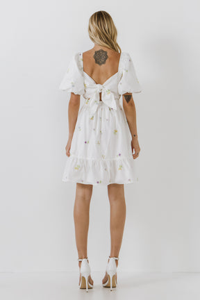 ENGLISH FACTORY - Floral Embroidery Back Tie Mini Dress - DRESSES available at Objectrare