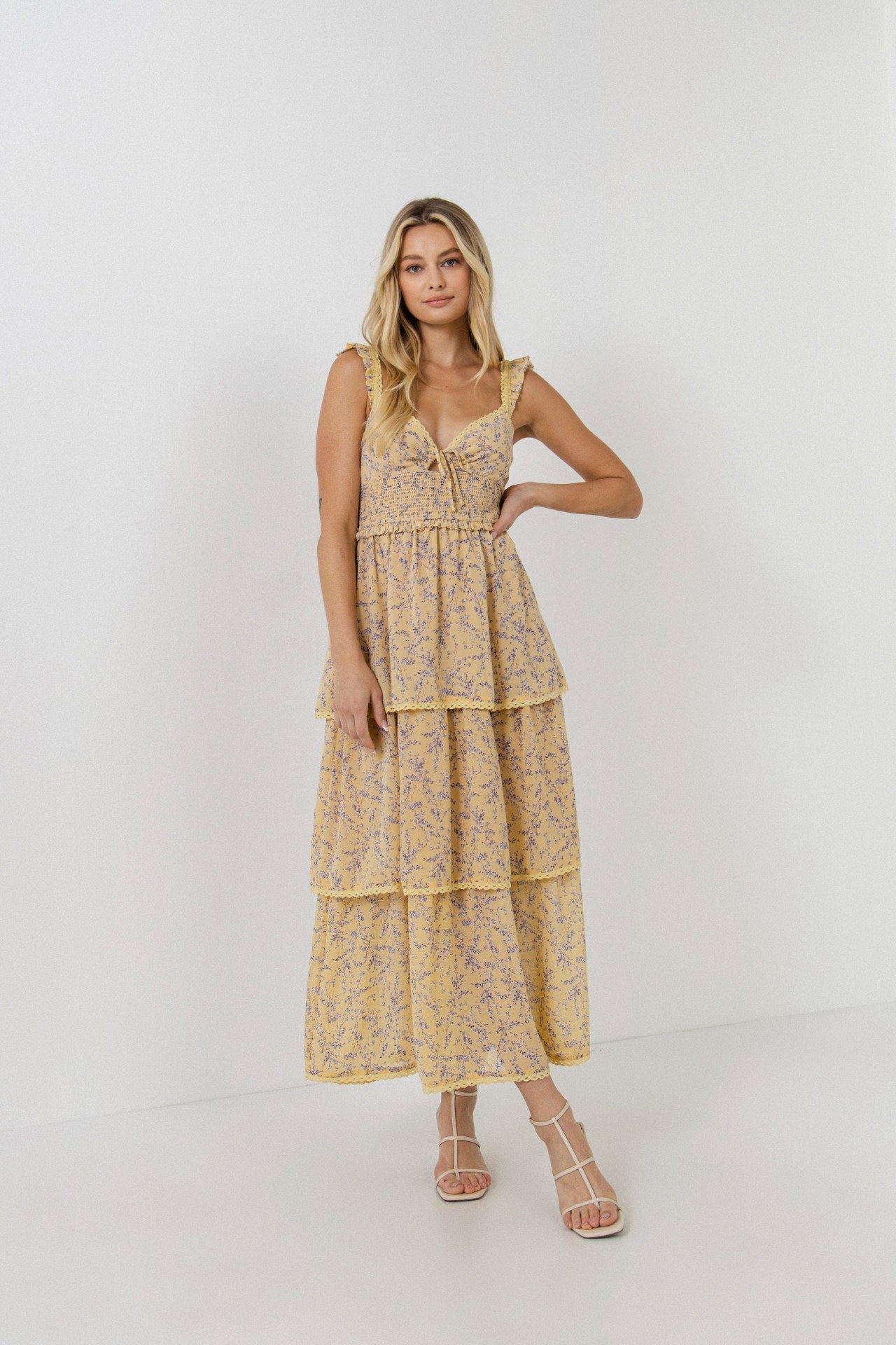 ENDLESS ROSE - Floral Lace Trim Detail Maxi Dress - DRESSES available at Objectrare