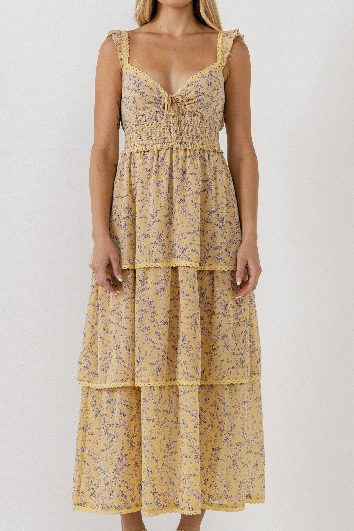 ENDLESS ROSE - Floral Lace Trim Detail Maxi Dress - DRESSES available at Objectrare