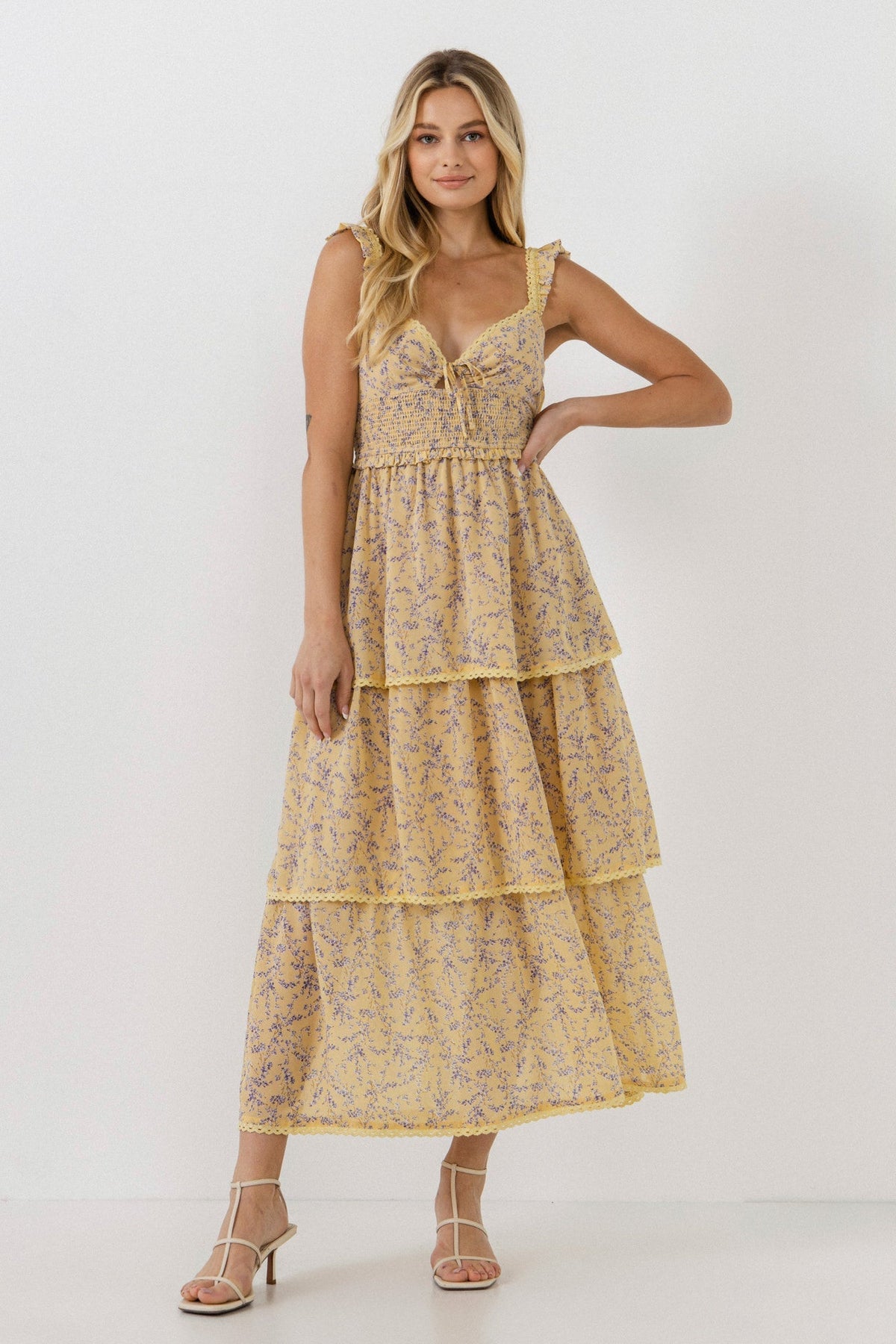 ENDLESS ROSE - Floral Lace Trim Detail Maxi Dress - DRESSES available at Objectrare