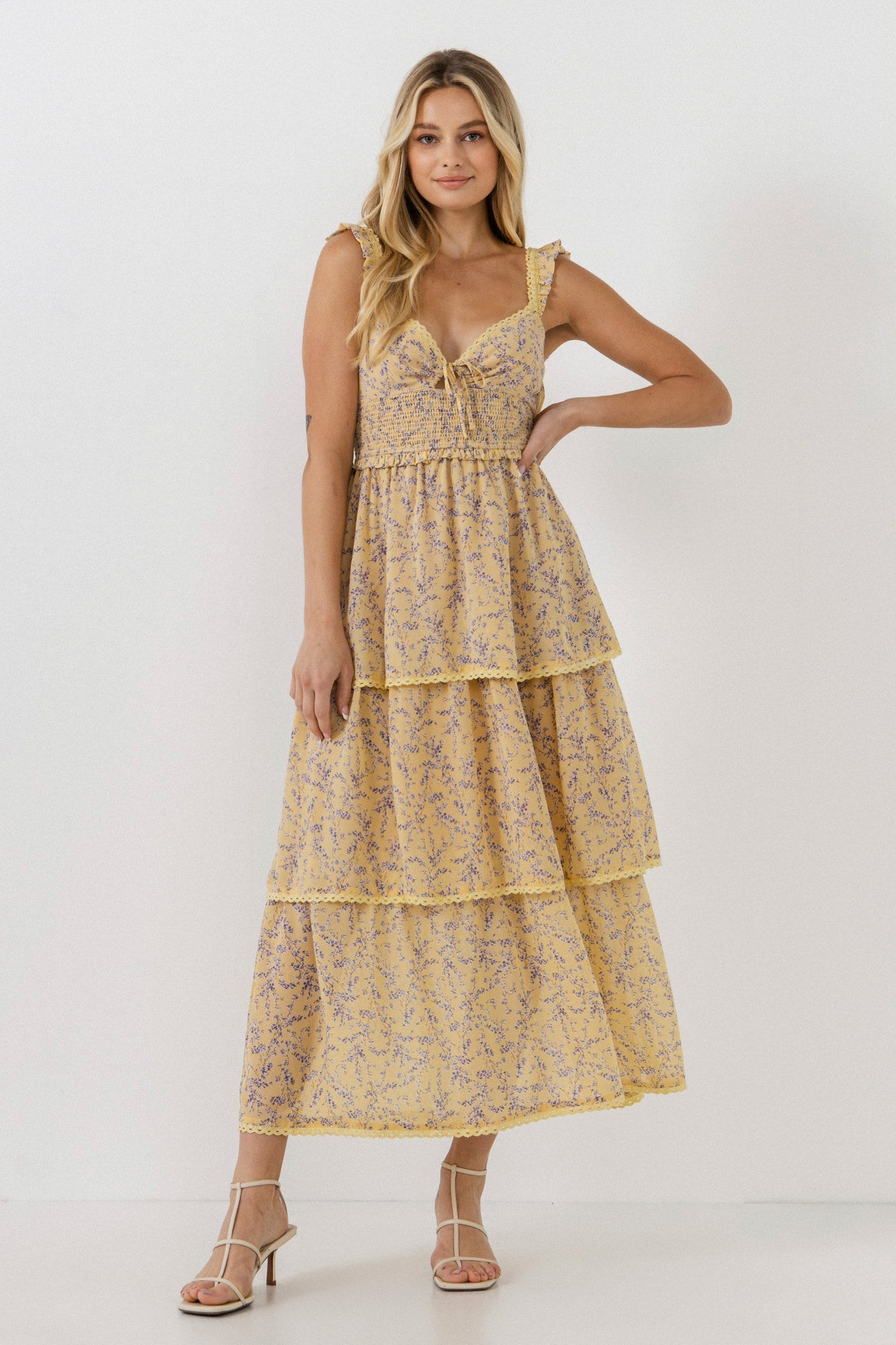 ENDLESS ROSE - Floral Lace Trim Detail Maxi Dress - DRESSES available at Objectrare