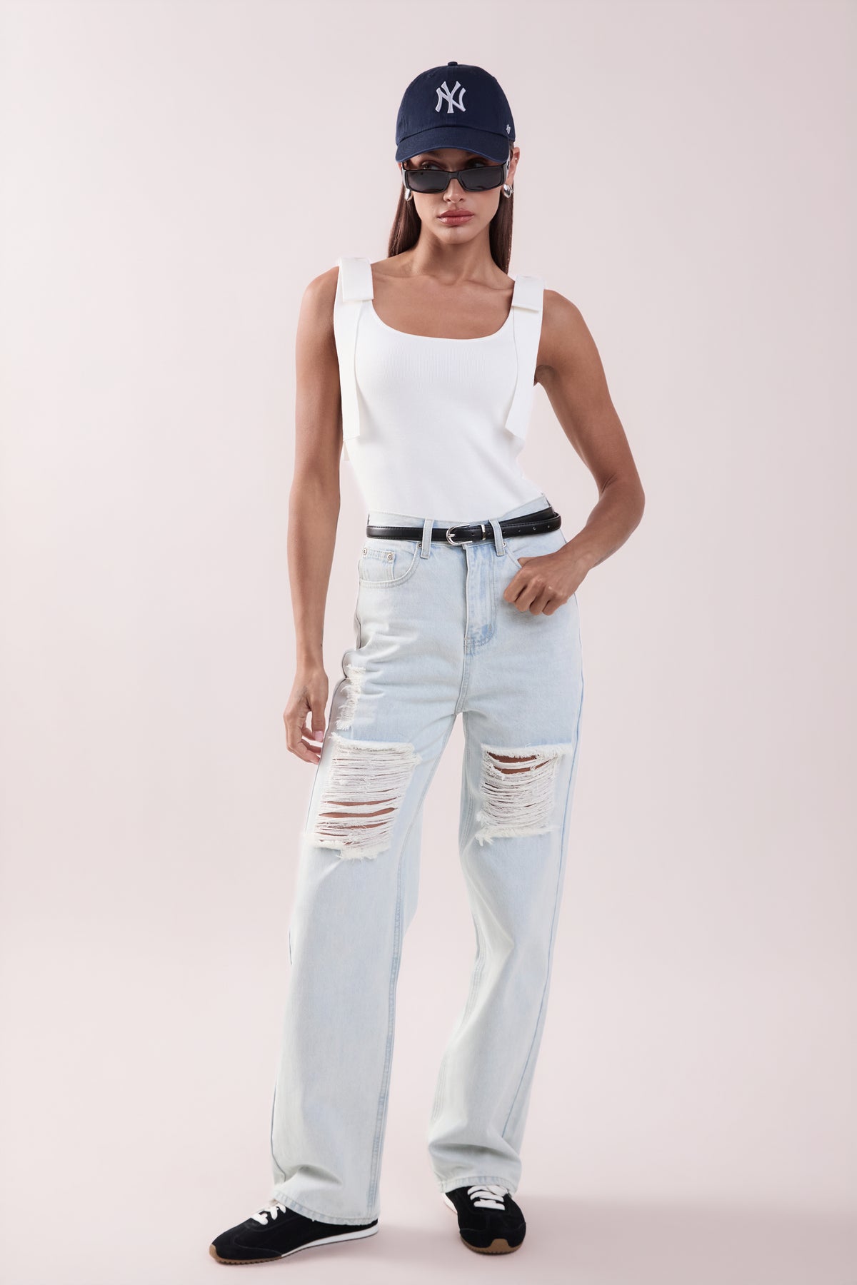 GREY LAB - High Waist Destroyed Jeans - JEANS available at Objectrare