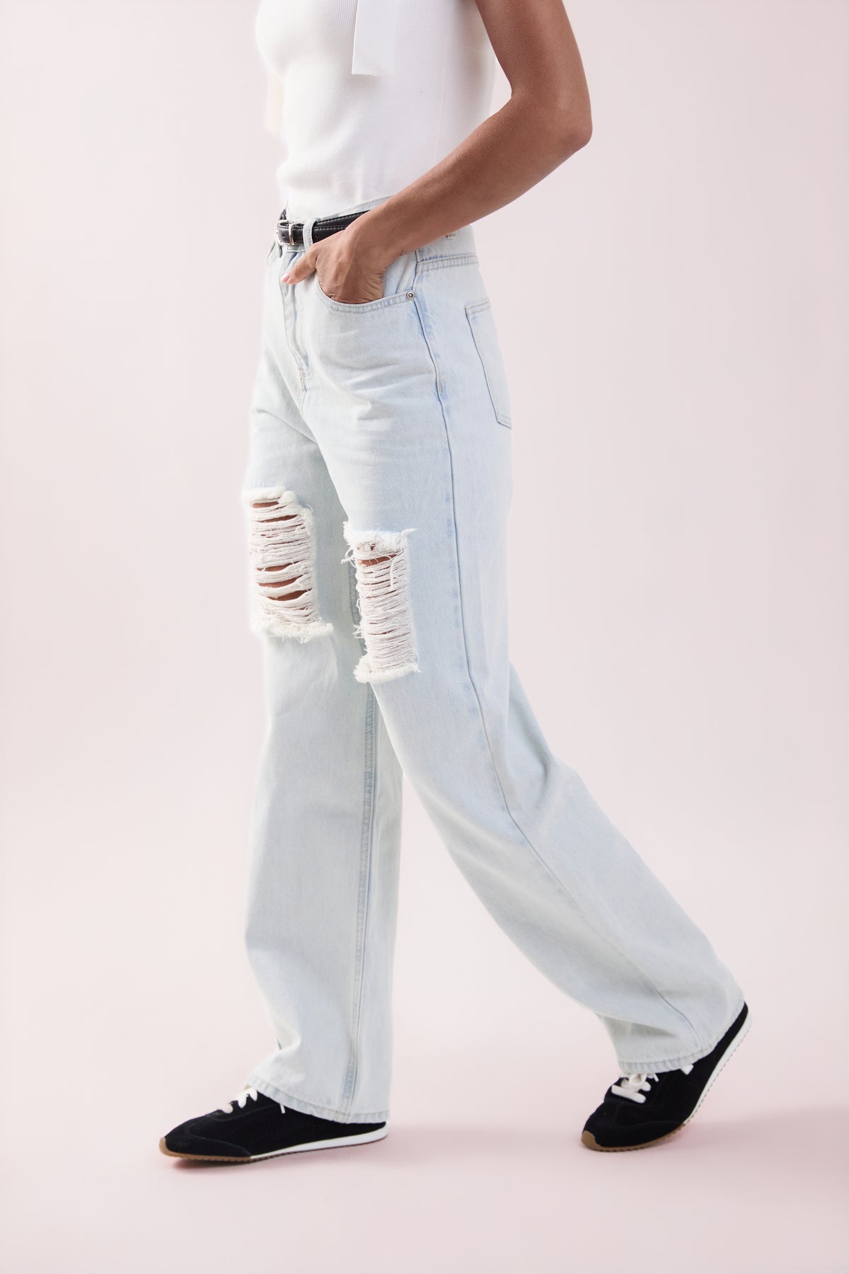 GREY LAB - High Waist Destroyed Jeans - JEANS available at Objectrare