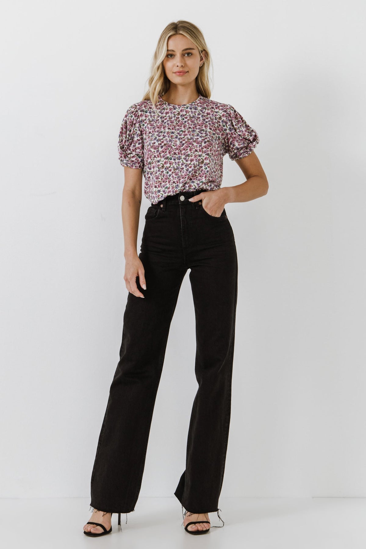 FREE THE ROSES - Floral Twist Sleeve Detail Knit Top - TOPS available at Objectrare