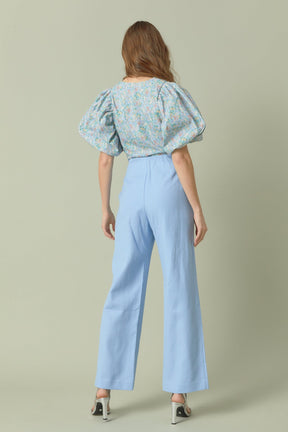 ENDLESS ROSE - Floral Puff Sleeve Cropped Top - TOPS available at Objectrare