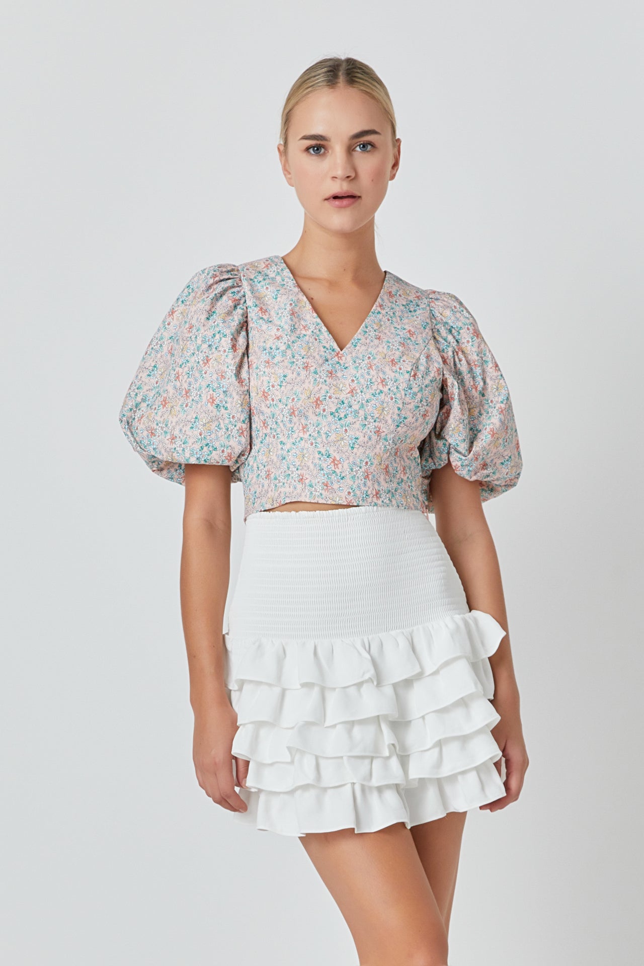 ENDLESS ROSE - Endless Rose - Floral Puff Sleeve Cropped Top - TOPS available at Objectrare