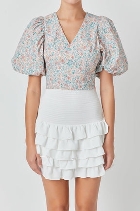 ENDLESS ROSE - Floral Puff Sleeve Cropped Top - TOPS available at Objectrare