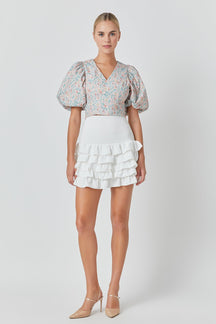 ENDLESS ROSE - Floral Puff Sleeve Cropped Top - TOPS available at Objectrare