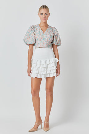 ENDLESS ROSE - Floral Puff Sleeve Cropped Top - TOPS available at Objectrare