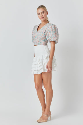 ENDLESS ROSE - Floral Puff Sleeve Cropped Top - TOPS available at Objectrare