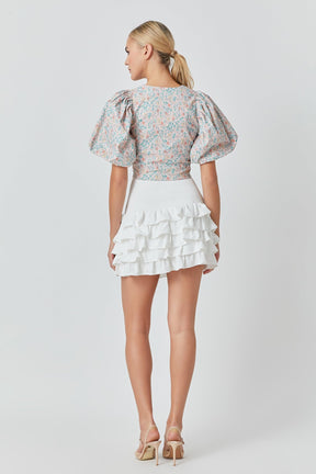 ENDLESS ROSE - Floral Puff Sleeve Cropped Top - TOPS available at Objectrare